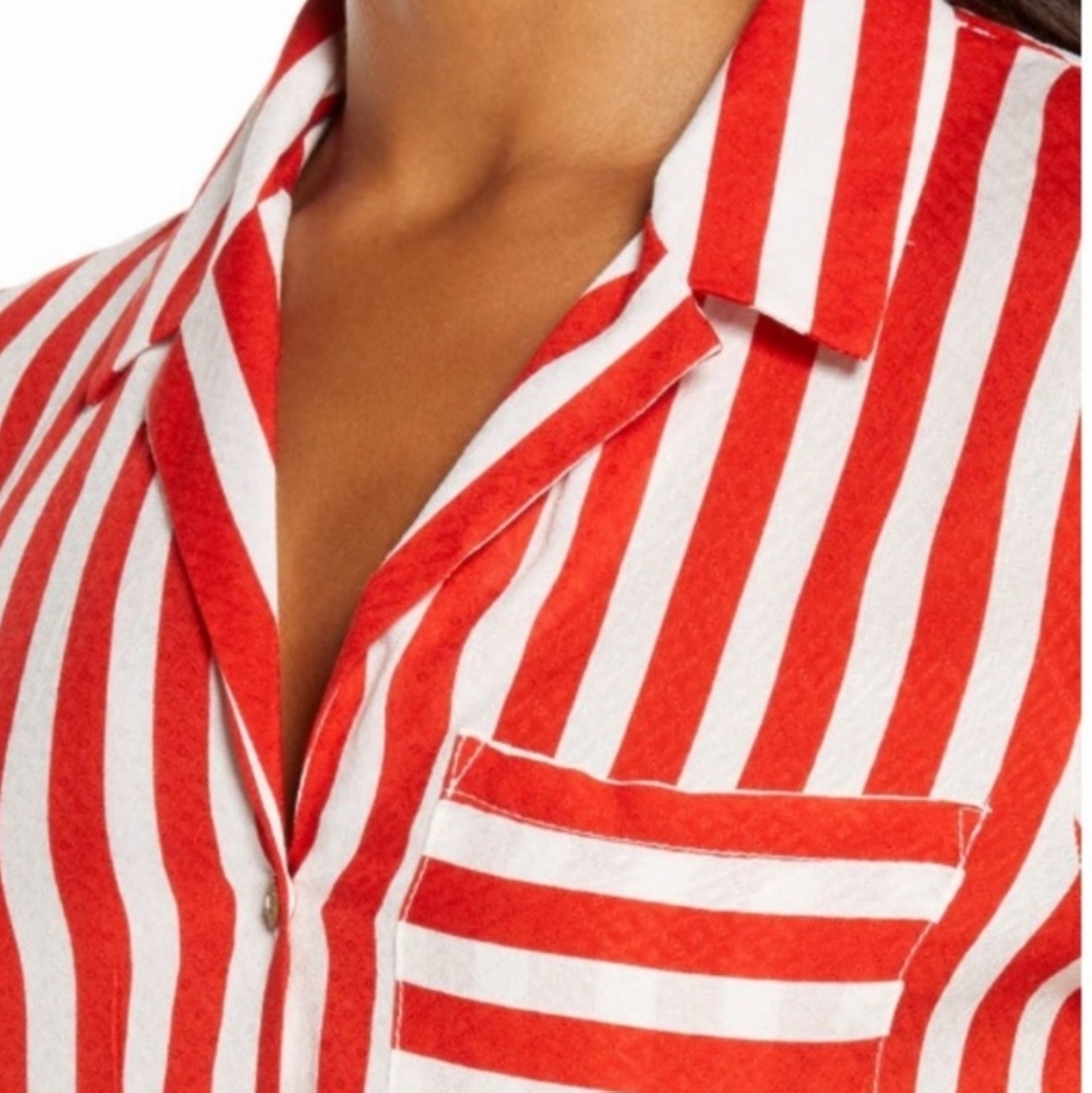 Free People Shiny Nights Pajama Set Wide Legs Red White Pinstripes Siz Small NWT - Picture 10 of 16